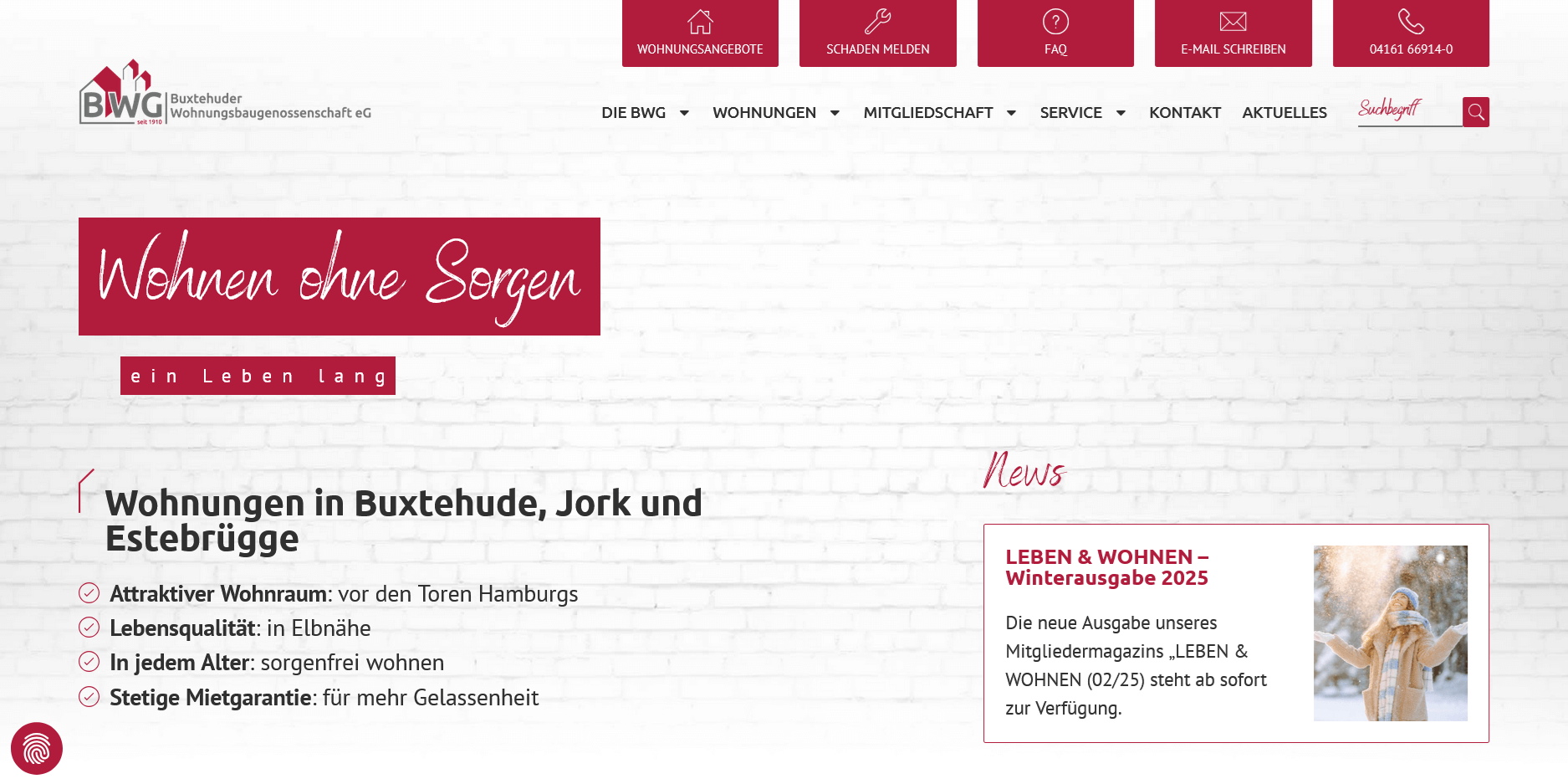 Screenshot Website Buxtehuder Wohnungsbaugenossenschaft